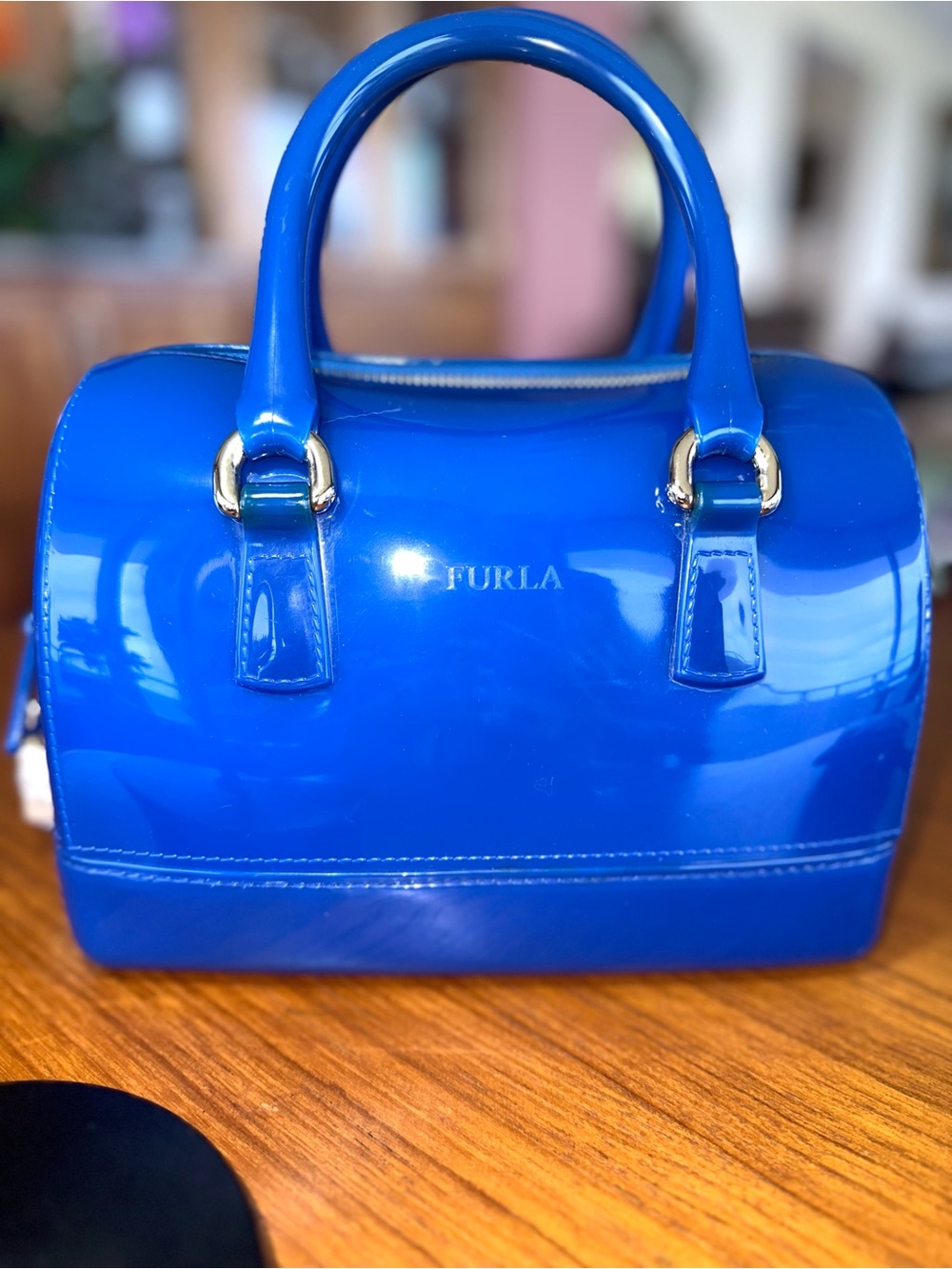 Furla Candy Bag Dome Satchel | Cobalt Blue Glossy PVC | Made in Italy -Excellent - Picture 1 of 12